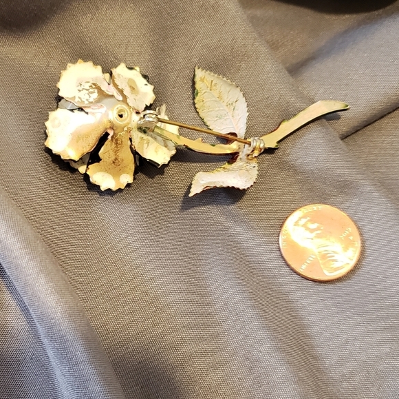 Vintage Black Rose with Stem Thorns Grief Bereavement Pin Funeral Loss 1950s - Picture 6 of 10
